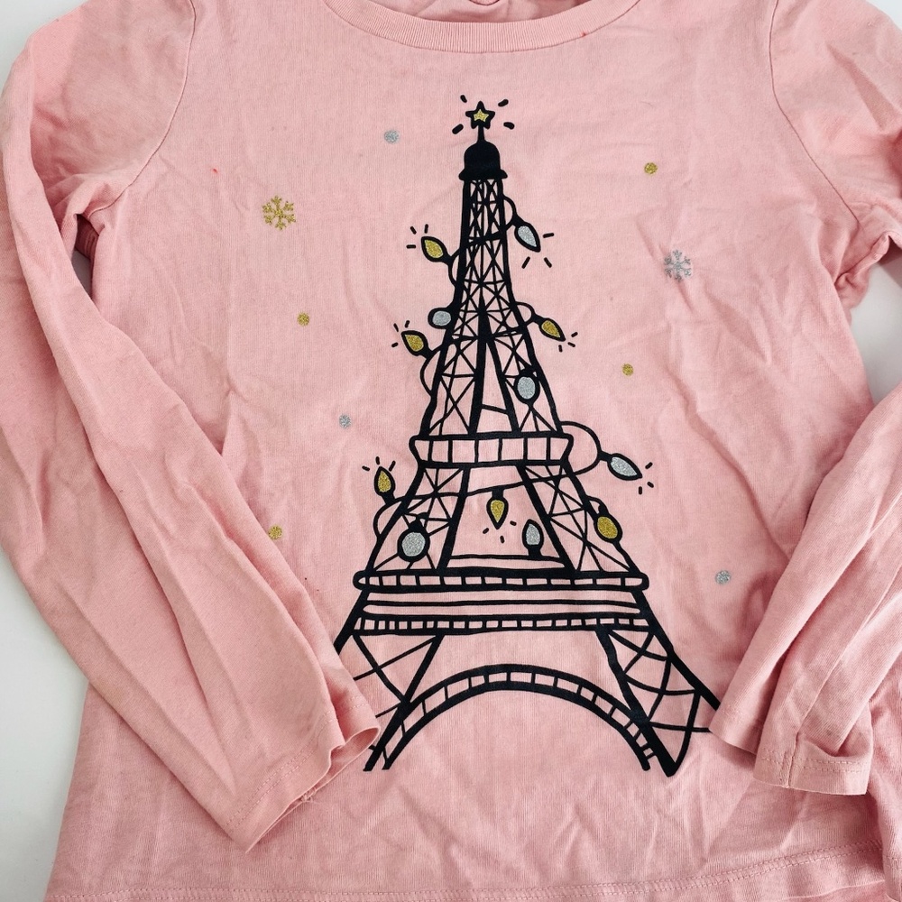 OshKosh Girls Pink Eiffel Tower Christmas Top | Size 7